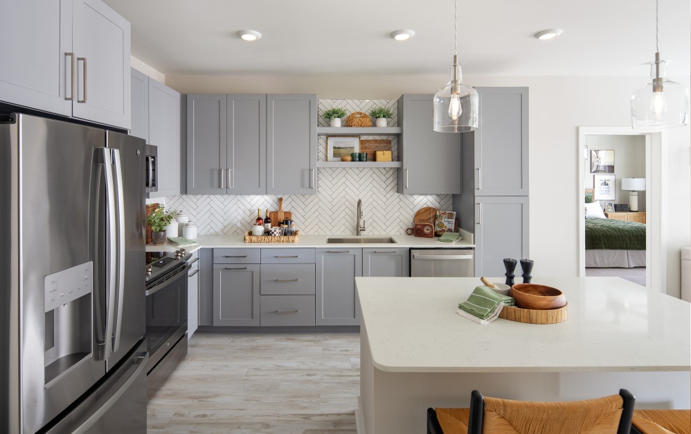 B6 - 2 bedroom floor plan layout with 2 bathrooms and 1167 square feet (Kitchen, 3D)