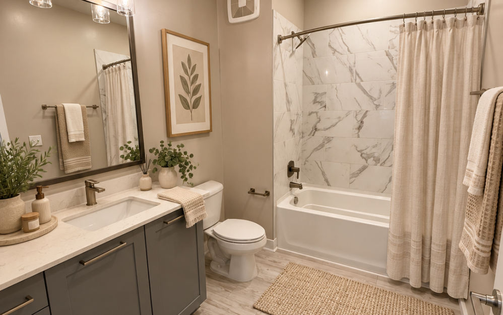 A3 - 1 bedroom floor plan layout with 1 bathroom and 683 square feet (Bathroom, 2D)
