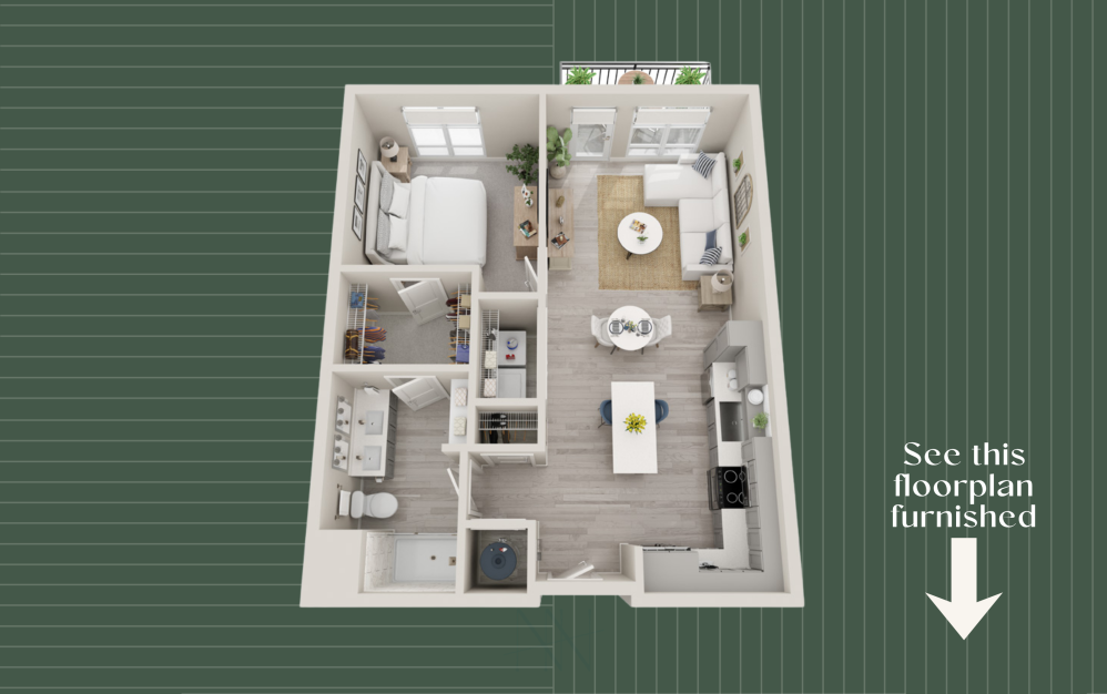 A6 - 1 bedroom floor plan layout with 1 bathroom and 747 square feet (Residence Layout, 3D)