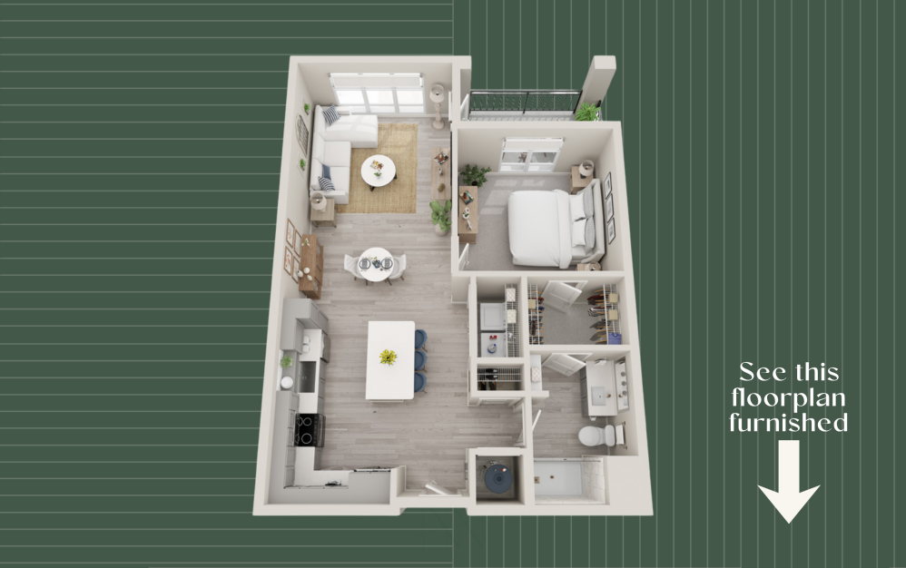 A8 - 1 bedroom floor plan layout with 1 bathroom and 833 square feet (Residence Layout, 3D)
