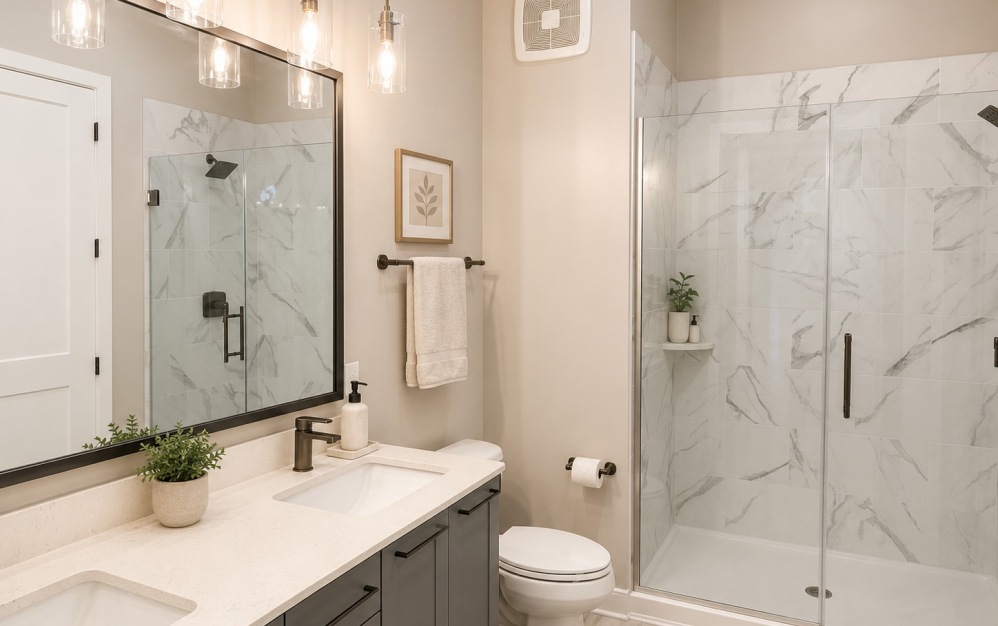 A8 - 1 bedroom floor plan layout with 1 bathroom and 833 square feet (Bathroom, 2D)
